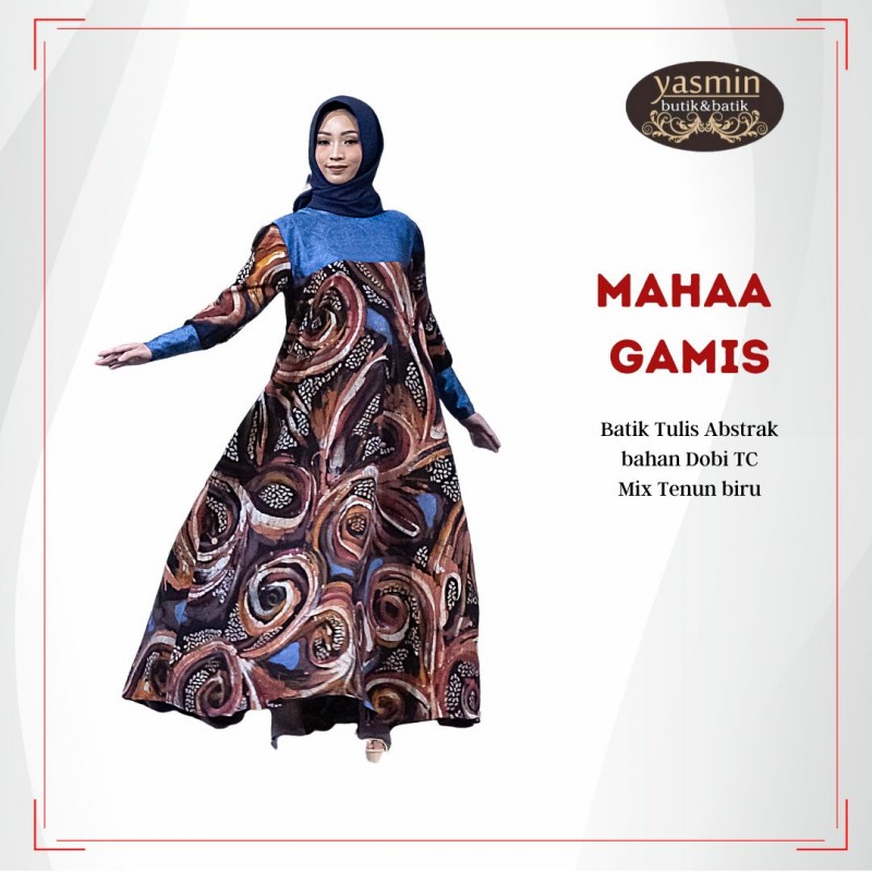Gamis Mahaa Batik Tulis Abstrak mix Tenun