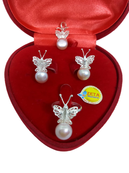 Set Perhiasan Perak, Kupu Ukir Kendari