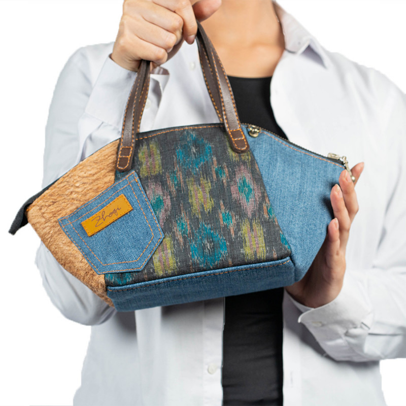 Tas tangan etnik kulit kayu kain jumputan tenun blongsong Palembang