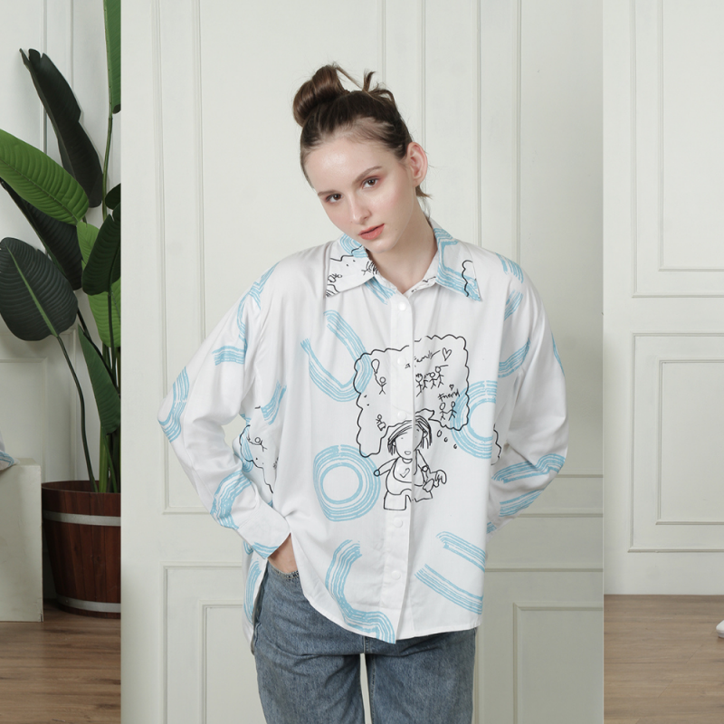 Kemeja Doodle Biru