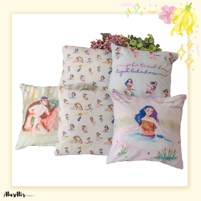 Sarung Bantal Sofa Set Isi 5 Ilustrasi "Jaka Tarub dan 7 Bidadari"