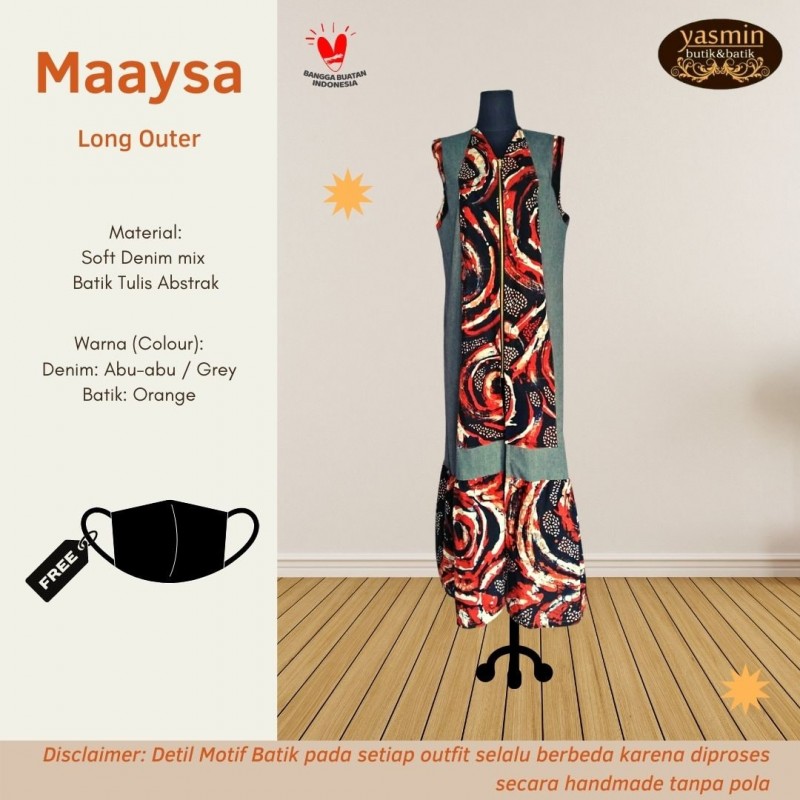 Long Outer Maaysa Denim Batik Tulis Abstrak