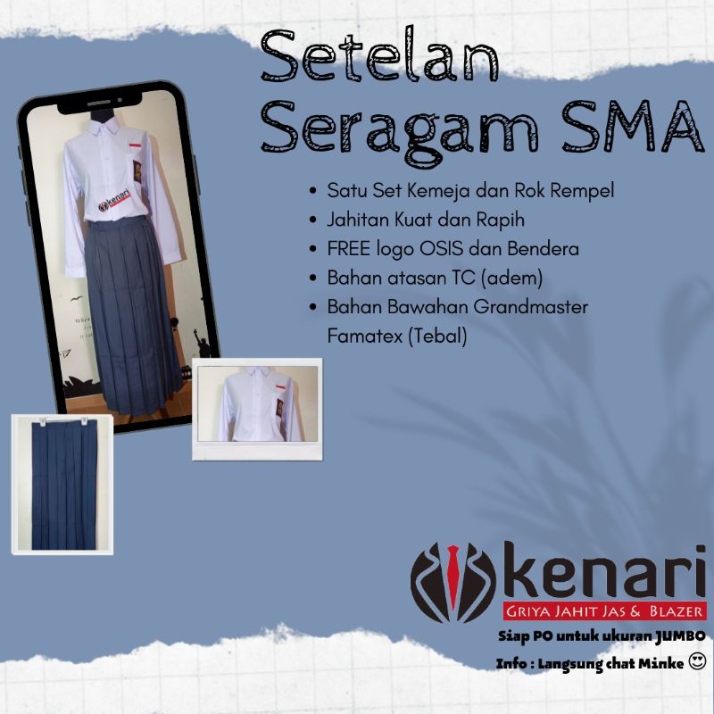 Setelan Seragam SMA Perempuan Rok Rempel